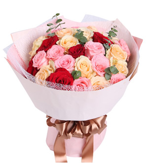 梦想缤纷-粉、香槟、红玫瑰共29枝
