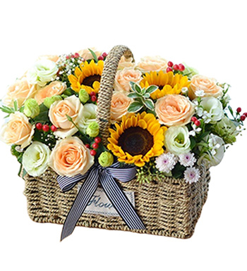 幸福绽放-香槟玫瑰 向日葵