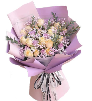 浓情蜜意-香槟玫瑰紫玫瑰花束