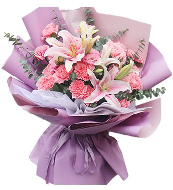 幸福相伴-粉色康乃馨+粉色百合