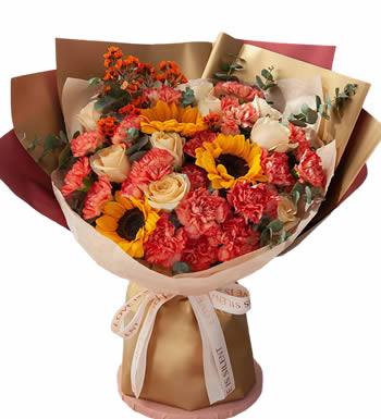 活出最美的自己-橙色康乃馨,香槟玫瑰,向日葵