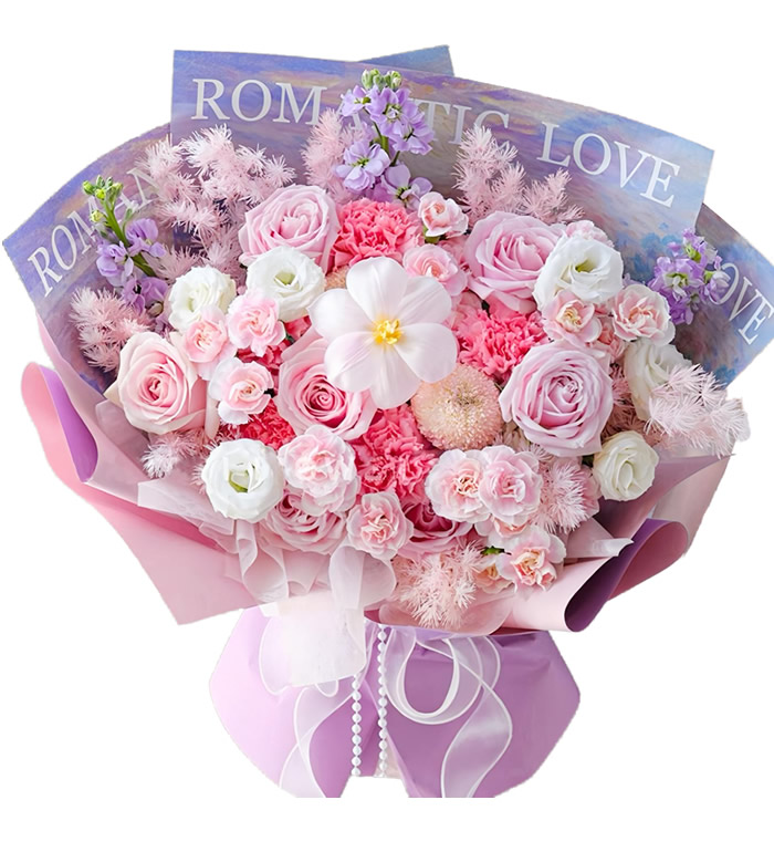 美好祝福-粉色康乃馨 玫瑰 紫罗兰