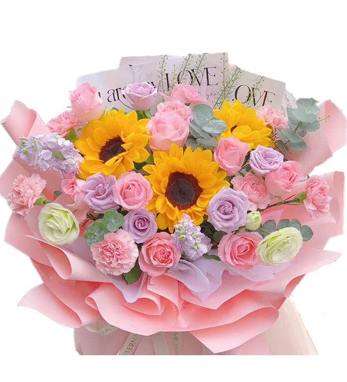 心之所向-玫瑰向日葵花束