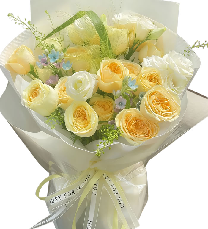 温柔月光-奶油杯玫瑰花束