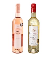白葡萄甜酒+桃红甜葡萄酒 - 阿斯蒂白葡萄酒搭配晚收桃红甜葡萄酒