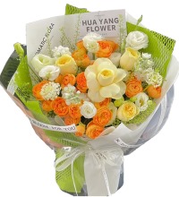 明媚时光 - 奶油杯，果汁阳台玫瑰花束