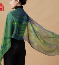 千里江山 桑蚕丝印花长巾 - 送妈妈的母亲节礼物