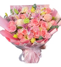 送女神 - 玫瑰康乃馨百合花束