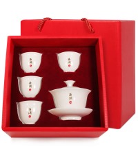 西湖牌 陶瓷茶具套组 - 盖碗+茶杯 一碗四杯